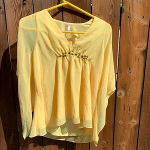 Yellow Chiffon Blouse with Floral Embroidery
